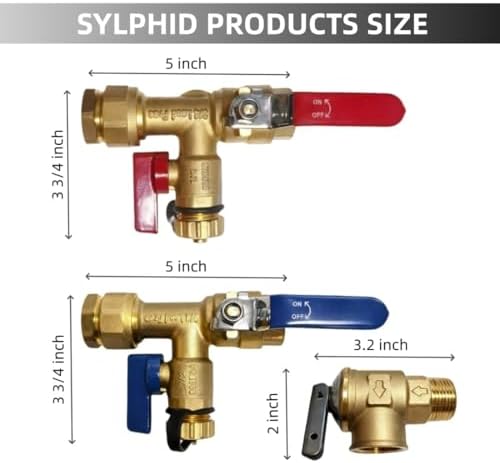SYLPHID 3/4 Inch IPS Water Heater Service Valve Kit with Pressure Relief Valve, Universal Isolator Valve for Tankless Heater, Compatible with Rheem, Rinnai, Navien, Noritz, Ecosmart, Takagi, Bosch - Image 2