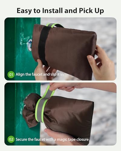 Outdoor Faucet Covers for Winter Freeze Protection, Kanosan 8.3"H X 6.7"W Thickened Reflective Outside Spigots Covers Hose Bib Insulated Sock for Winter Cold Weather, 2 Pack Brown - Image 6