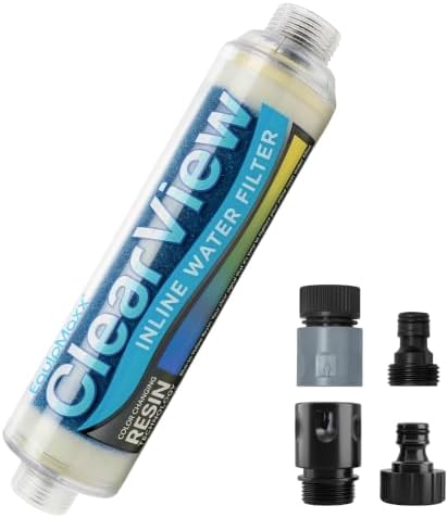 Clearview Inline Color Changing DI Resin Water Filter, 3/4 Inch GHT Hose Connector, Spot-Free Rinse Filter for Car Washing, Window Cleaning, RVs, Motorcycles and Solar Panels by Equipmaxx