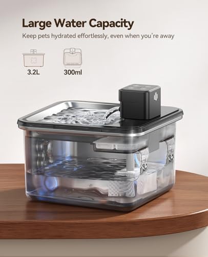 Cat Water Fountain Wireless + 6 Filters: [Visual Filter] & [Heavy-Duty Stainless Steel] FEELNEEDY- Premium, 3.2L/108oz, 4000mAh Battery Operated Pet Fountain with Sensor, for Cats and Dogs - Image 6