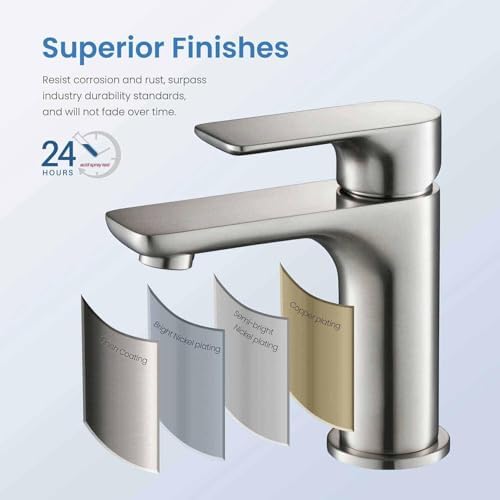 KIBI Tender Brushed Nickel Bathroom Sink Faucet with Pop-Up Drain | Single Handle Solid Brass High Arc Spout | Smooth Water Flow and Corrosion-Resistant (Brushed Nickel W/Pop Up Drain) - Image 3