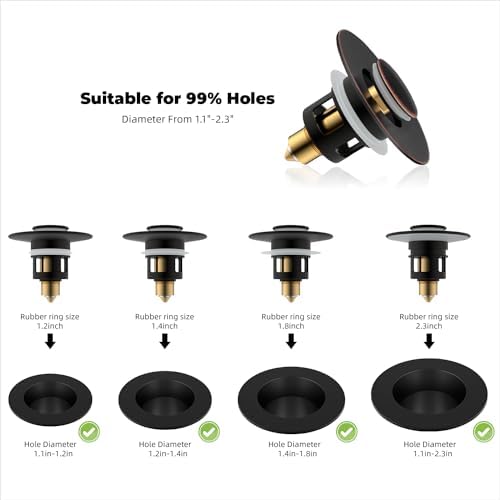 Hibbent 2 Pack All Metal Universal Bathroom Sink Stopper for 1.1''~2.3'' Basin, Pop Up Sink Drain Strainer, Brass Core Push Type Stopper, Stainless Steel Anti Clogging Drain Filter, Oil-Rubbed Bronze - Image 5