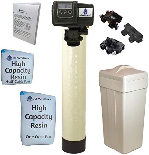 AFWFilters 1.5 Cubic Foot (48k) Whole Home Water Softener with High Capacity Resin, 3/4" Plastic MNPT Connection, and Almond Tanks by Abundant+Flow+Water+Systems