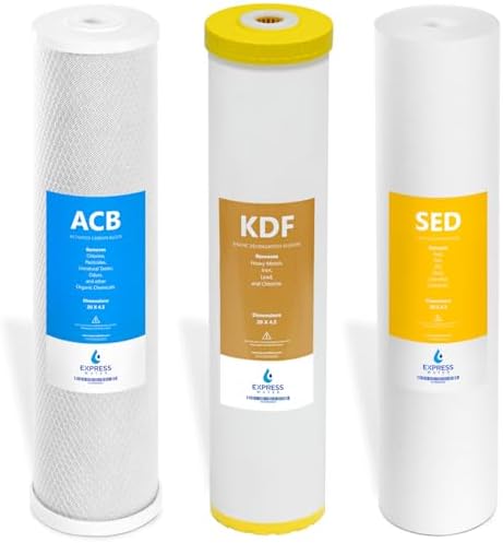 Express Water Whole House Water Filter Set for Heavy Metals – 3 Stage Water Filtration Replacement Kit – Sediment, Carbon Block, KDF High Capacity Cartridges – 5 Micron Water Filter 4.5 x 20 inch by ExpressWater