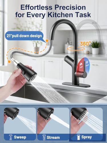 Cobbe Kitchen Faucet with Water Filter, Pull Down Sprayer, Matte Black Stainless Steel Kitchen Sink Faucet with Built-in Filter for Drinking Water, Reduces Chlorine & Lead, NSF Certified - Image 4