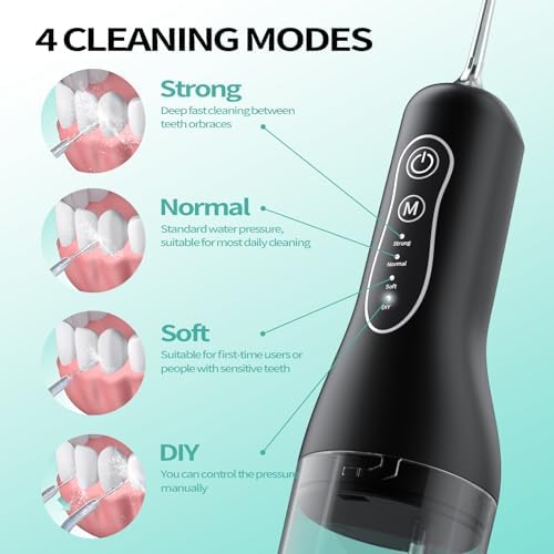 Water Flosser for Teeth Cordless: 260ML Portable Oral Irrigator with DIY Strength for Daily Oral and Braces Care, 4 Modes & 5 Jet Tips, 40-Day Battery, IPX7 Waterproof Dental Flosser for Home Travel - Image 3