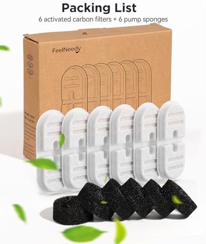6 Pack New Version Replacement Filters + 6 Pump Sponges for Feelneedy Stainless Steel Cat Water Fountain [FN-W22] - 99oz/2.8L Pet Water Fountain Filters - Image 7