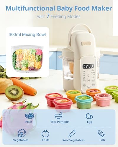 SosekiBaby FM01 Baby Food Maker, 316L Stainless Steel Blades | Puree Steamer Blender Processor With 10oz Glass Bowl | One-Step Food Mill with Recipe, 12H Keep Warm, Auto Clean, Reheat | BPA-Free - Image 3