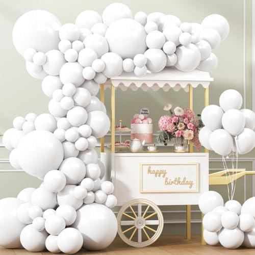 APLANET 150pcs White Balloons Different Sizes 18 12 10 5 Inch, Latex Balloons for White Themed Birthday Wedding Baby Shower Party, Grad Anniversary Supplies, Arch Kit Decoration by ZJHAI