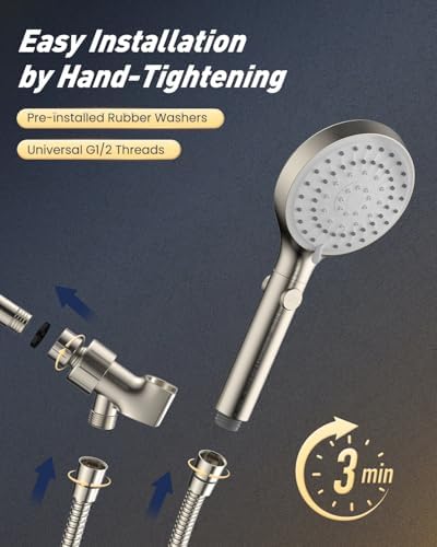 FASDUNT High Pressure Handheld Shower Head with Hose, Brushed Nickel - Image 7