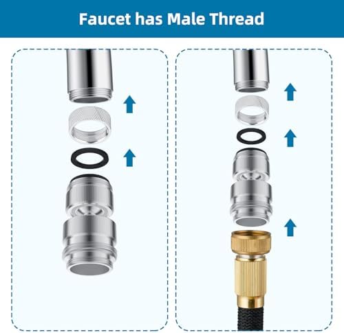 Hibbent Sink Faucet to Garden Hose Adapter Kit, Faucet Adapter to Garden Hose with 15/16 Inch Male Thread, 360-degree Swivel Sink Attachment - Chrome Finished - Image 2