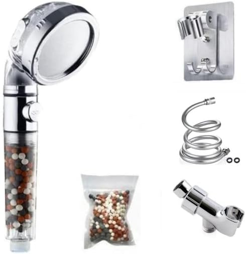 MineralStream Ionic Shower Head 2.0 Full Kit with Replacement Beads + Hose + Shower Holder + Arm Diverter| 3 Settings High Pressure Water Saving Showerhead for Dry Hair & Skin by MineralStream