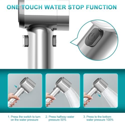 Shower Head with Handheld, High Pressure Shower Head with Pause Switch 4 Spray Modes Filter Showerhead with 79 in Hose, Adhesive Wall Mount, Bracket and Replace Filter（Premium Chrome） - Image 6