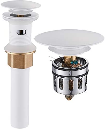 REGALMIX Vessel Sink Drain, Bathroom Faucet Vessel Sink Pop Up Drain Stopper, Built-in Anti-Clogging Strainer, with Overflow White, Fits Standard American Drain Hole(1-1/2" to 1-3/4") RWF083N by REGALMIX