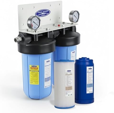 Crystal Quest Compact Whole House Water Filter, Smart Series (3-6 GPM | 1-2 People), Double, Includes 1" Connection | Crystal Quest by CrystalQuest