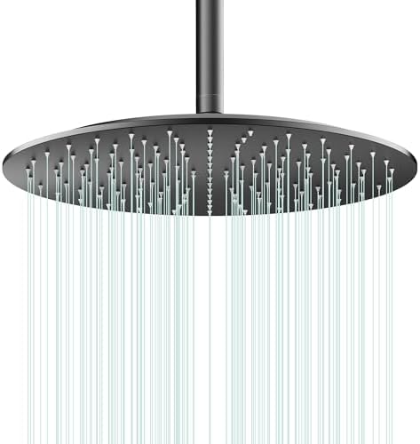 All Metal 16Inch Rain Shower Head - Heavy Duty Stainless Steel, Easy Install, High Water Flow, Ultra-Thin Modern Design for Bathroom (Matte Black) by AULEEND