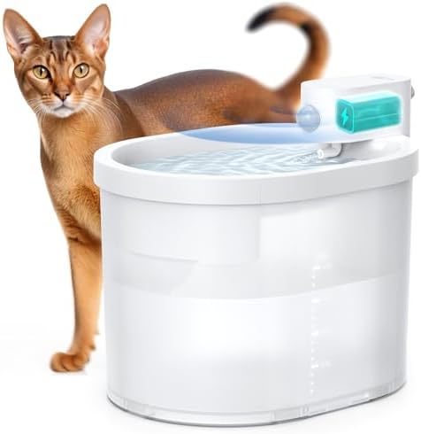 uahpet Cat Water Fountain, Wireless & Battery Operated 2L/67oz Pumpless Automatic Pet Fountain with Motion Sensor, Food-Grade ABS Tray, Easy to Clean Water Dispenser for Cats by uahpet