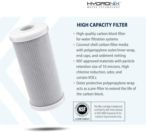 Hydronix CB-45-1005 Whole House or Commercial NSF Coconut Activated Carbon Block Water Filter, 4.5" x 10" - 5 micron - Image 2