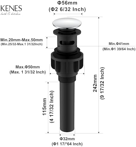 KENES Chrome Pop Up Bathroom Sink Drain Assembly with Overflow - Image 6