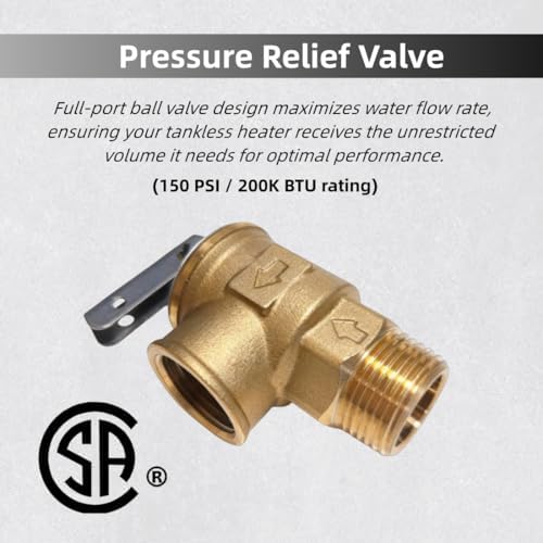 SYLPHID 3/4 Inch IPS Water Heater Service Valve Kit with Pressure Relief Valve, Universal Isolator Valve for Tankless Heater, Compatible with Rheem, Rinnai, Navien, Noritz, Ecosmart, Takagi, Bosch - Image 4