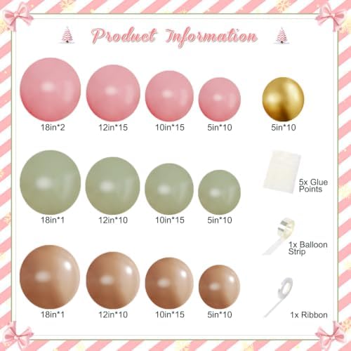 CROSSFINGERS Pink Green Brown Balloon Arch Kit for Christmas Decorations - Image 2