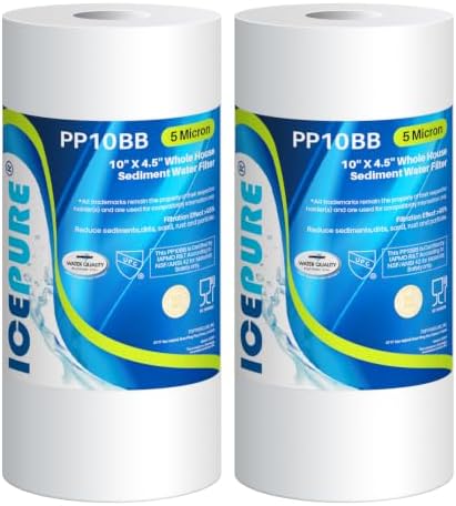 ICEPURE Whole House Sediment Water Filter 5 Micron 10" x 4.5" Compatible with Culligan RFC-BBSA, W15-PR, HD-950, WFHD13001B, GXWH35F, GXWH30C, 3M Aqua-Pure AP817, Whirlpool WHKF-GD25BB, PP10BB 2PACK by ICEPURE
