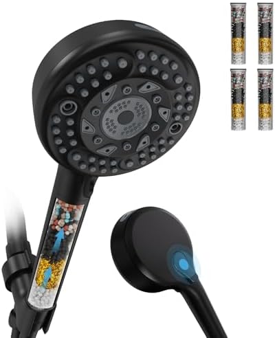 Filtered Shower Head with Handheld, 9 Spray Mode High Pressure Shower Head with 4 Filters, Hard Water Filter Showerhead - Remove Chlorine, Matte Black by EMBATHER