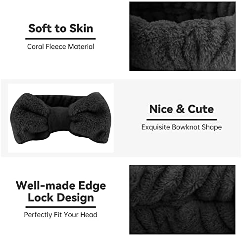 Ondder Black Spa Headband for Women and Girls - Washing Face, Bow Skincare Headbands, Makeup, Shower Hair Accessories - Image 4