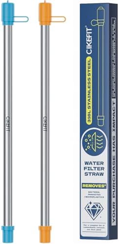 Portable Water Filter Straw, 316L Stainless Steel Reusable Personal Water Purifier for Camping Hiking Backpacking Travel, Emergency Survival Gear (2 -Pack) by Unknown