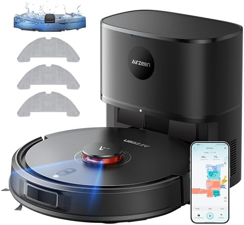 Robot Vacuum and Mop, Self-Emptying Robot Vacuum Cleaner with 5000Pa Suction, Laser Navigator with Smart Mapping Robotic Vacuums, 150Mins Runtime,Schedule,App Alexa Control for Carpet/Pet Hair,Q10 pro by Airzeen