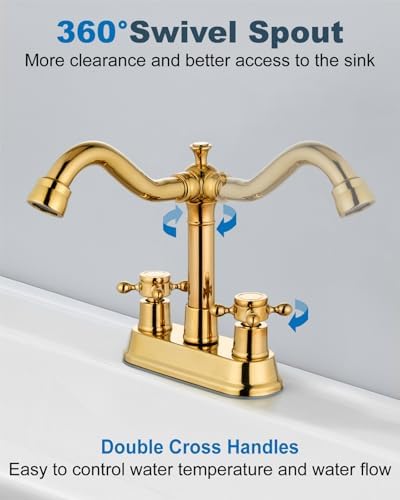 Aolemi 4 Inch Centerset Bathroom Sink Faucet 2 Handle Polish Gold - Image 2