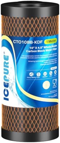 ICEPURE 1 Micron 4.5" x 10" CTO10BB-KDF Whole House Water Filter Coconut Shell Activated Carbon and KDF Heavy Metal Removal Water Filter Replacement for Home, 1PACK by ICEPURE