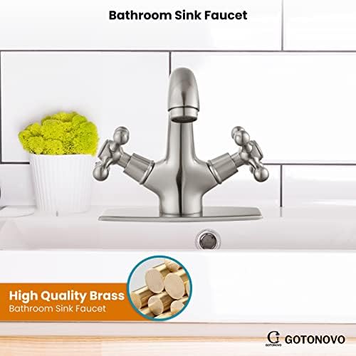 gotonovo Bathroom Sink Faucet 1 Hole Double Cross Handle, Brushed Nickel - Image 2