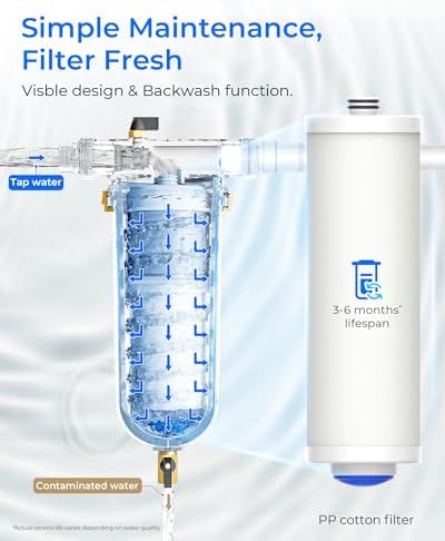 Waterdrop Mega Spin Down Sediment Filter, Reusable Whole House Water Filter System for City Water, Backwash Sediment Water Filter System, 100 Micron+5 Micron PP Filter, 1" MNPT + 3/4" FNPT, BPA Free - Image 6