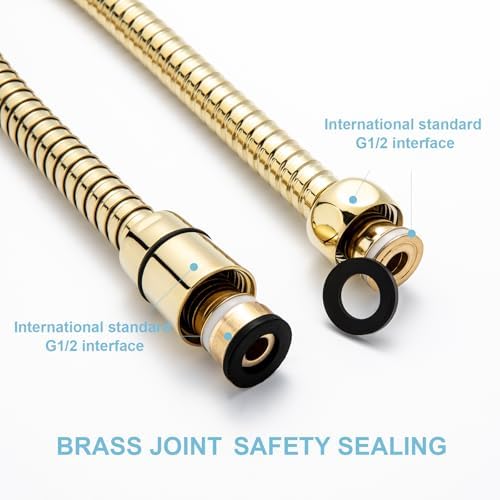 OFFO Shower Hose, 80 in Kink Free Stainless Steel Shower Hose Attachment Electroplating Handheld Shower Head Hose Flex Hoses Extension with Brass Insert & Nut for Pet Bathing Cleaning, Gold - Image 3