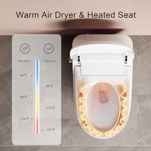 Smart Toilet, One Piece Bidet Toilet for Bathrooms, Toilets with Warm Water Sprayer & Dryer, Foot Sensor Operation, Heated Bidet Seat, Tankless Toilets with Fahrenheit LED Display - Image 5