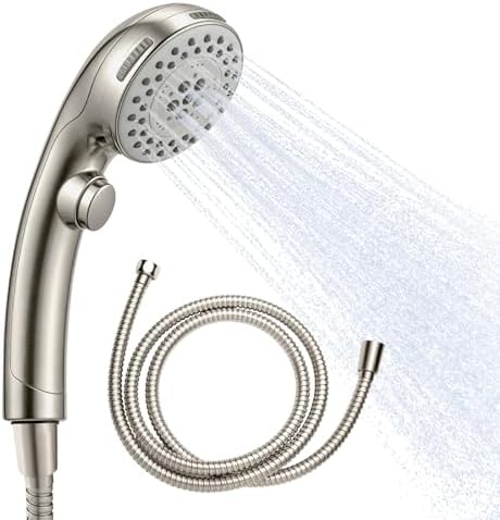 OFFO Shower Head with Hose, 5 Mode Handheld Shower Head with On Off Switch for Water Saving, High Flow Powerful Boosting Showerheads with 60" Stainless Steel Hose, Brushed Nickel by OFFO