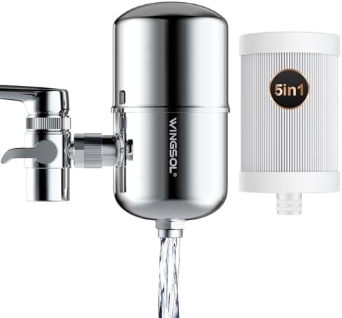 WINGSOL Stainless Steel Water Filter for Sink Faucet, NSF/ANSI 42&53, 360° Rotating Tap Purifier, Reduce Heavy Metals 99.6% Lead, Improve Taste, 250 Gallons Mineral pH+ Water, Reinforced Housing by WINGSOL