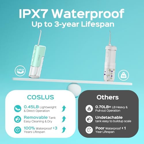 COSLUS T40 Mini Water Flosser for Travel, Portable Compact Design, Green - Image 3