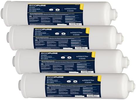 EcoPure EPINL20 In-Line Refrigerator Water and Icemaker Filter - Universal, Fits All Major Brand Refrigerators - High Capacity - Built to Last,White, 1 Count (Pack of 4) by EcoPureWaterSolutions