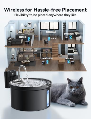 Wireless Cat Water Fountain [Water & Battery Separation] FEELNEEDY 4000mAh Battery Operated Cat Fountain, Cordless Pet Fountain with Motion Sensor for Cats Dogs-3.5L/118oz - Image 2