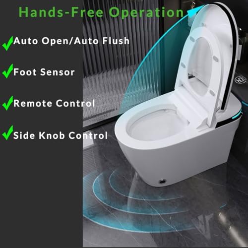 WinZo Tankless Smart Toilet With Bidet Built In, One-piece Bidet Toilet, Auto Flush, Auto Open & Auto Close,Heated Seat, Warm Water and Dry,Foor Sensor/Remote Control - Image 3