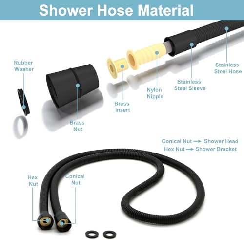 HOMEDEC Vintage Handheld Shower Head with 59" Flexible Hose, Black - Image 6