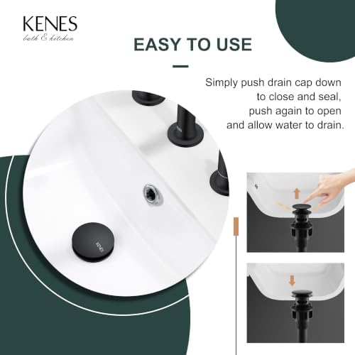 KENES Pop Up Bathroom Sink Drain with Overflow, Matte Black Pop Up Drain - Image 5