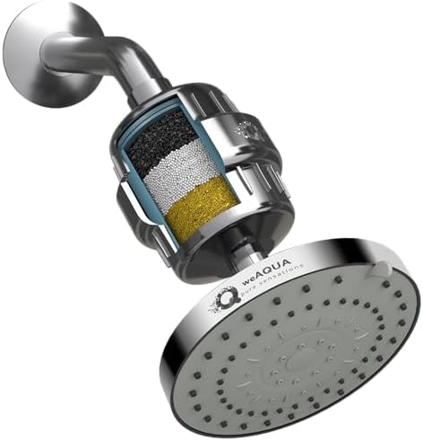 weAQUA Heavy Duty Filtered Shower Head Combo – High Pressure 5 Spray Modes, Dermatologist Recommended for Softer-Feeling Skin & Hair, Advanced 99% Removal of Chlorine, Fluoride & Heavy Metals by weAQUA