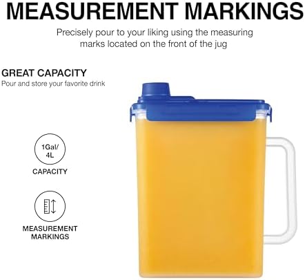 LocknLock Aqua Fridge Door Water Jug with Handle BPA Free Plastic Pitcher with Screw Top Lid Perfect for Making Teas and Juices, 1 Gallon, Blue (Pack of 2) - Image 4