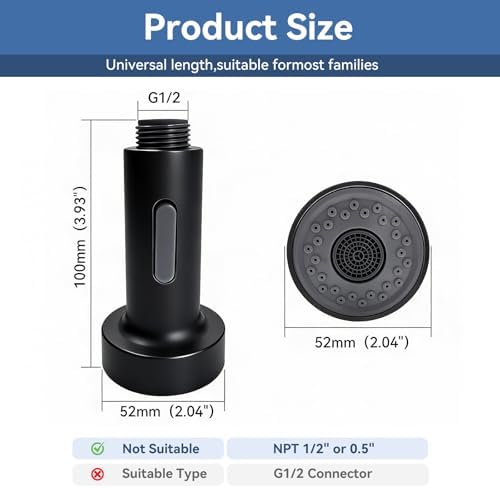 Kitchen Faucet Head Replacement with 2 Modes, Pull Down Spray Head for Kitchen Faucet, Kitchen Sink Sprayer Replacement Compatible with Moen, American Standard, Kohler Faucets - Image 2
