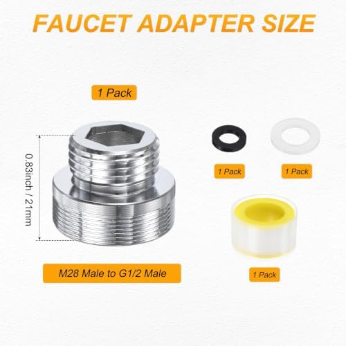 M METERXITY 1-Pack Faucet Adapter, M28 Male to G1/2 Male, for Kitchen - Image 3