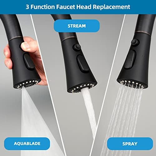 Universal Kitchen Faucet Head Replacement, 3 Modes, 15 Adapter Kit, Black - Image 2