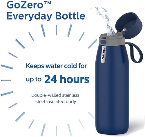 PHILIPS Filtered Water Bottle Stainless Steel Travel Keeps Cold 32oz Blue - Image 5